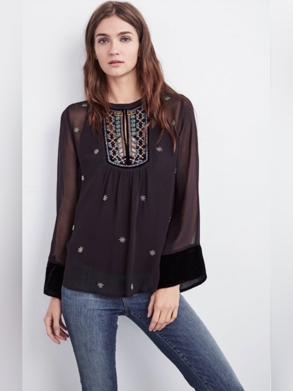 Becky Beaded Velvet Georgette Top {$315}